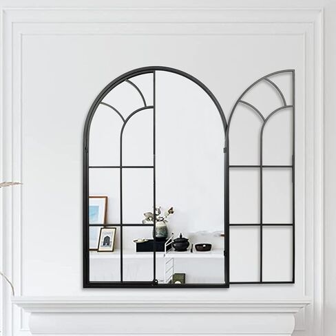 Black Arch Wall Mirror 24" x 36" - Window Pane Decorative Mirror Metal Frame, Farmhouse Hanging Wall Decor for Living Room, Entryway, Bedroom, Hallway, Mantel in Kuwait