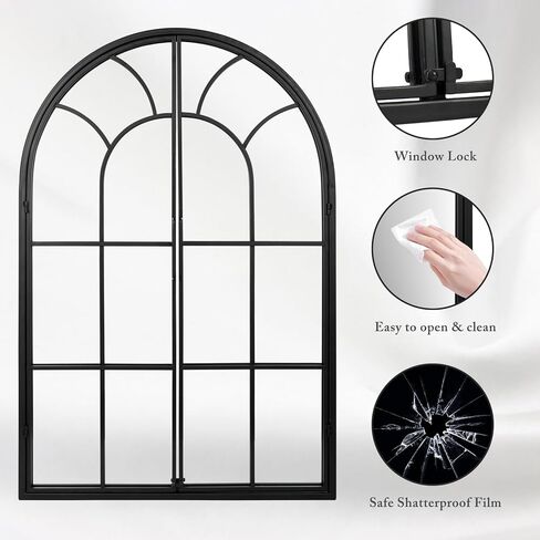 Black Arch Wall Mirror 24" x 36" - Window Pane Decorative Mirror Metal Frame, Farmhouse Hanging Wall Decor for Living Room, Entryway, Bedroom, Hallway, Mantel in Kuwait