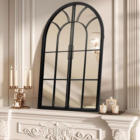 Black Arch Wall Mirror 24" x 36" - Window Pane Decorative Mirror Metal Frame, Farmhouse Hanging Wall Decor for Living Room, Entryway, Bedroom, Hallway, Mantel in Kuwait