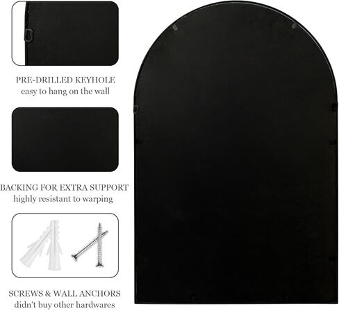 Black Arch Wall Mirror 24" x 36" - Window Pane Decorative Mirror Metal Frame, Farmhouse Hanging Wall Decor for Living Room, Entryway, Bedroom, Hallway, Mantel in Kuwait