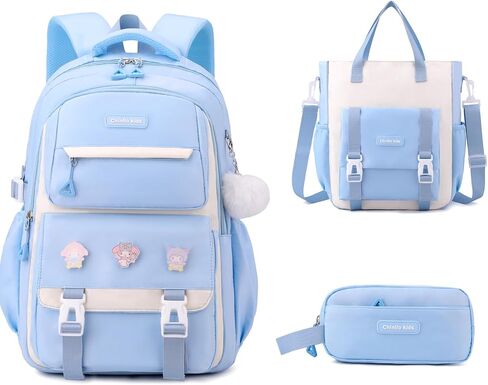 Girls Backpack for School,Kids Backpack with Pencil Case Set for Elementary Primary Middle High School Teen Bookbag (3PCS Blue) in Saudi Arabia