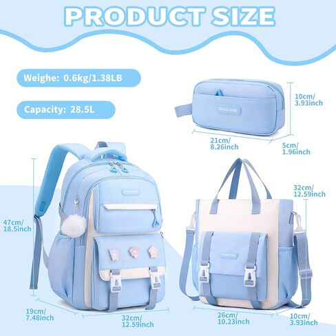 Girls Backpack for School,Kids Backpack with Pencil Case Set for Elementary Primary Middle High School Teen Bookbag (3PCS Blue) in Saudi Arabia