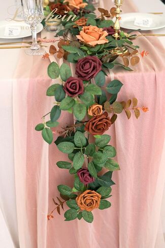 Lookein Artificial Rose Flower Garland Greenery Garland 5FT for Wedding Ceremony Backdrop Arch Flowers Table Centerpieces Decorations, Garden Dusty Rose in Saudi Arabia