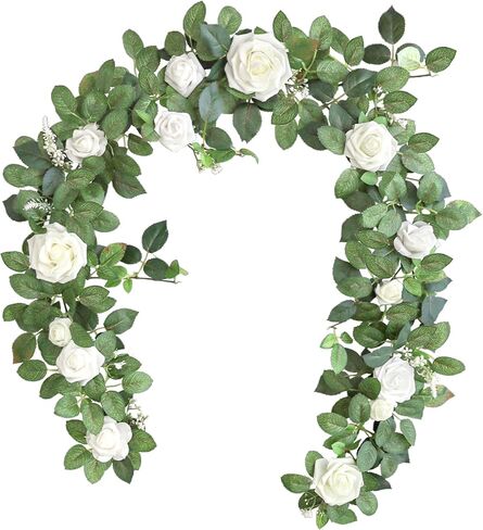 Lookein Artificial Rose Flower Garland Greenery Garland 5FT for Wedding Ceremony Backdrop Arch Flowers Table Centerpieces Decorations, Garden Dusty Rose in Saudi Arabia