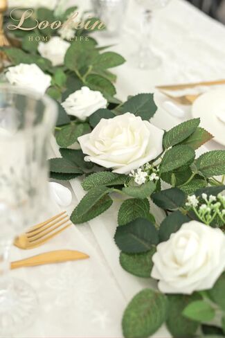 Lookein Artificial Rose Flower Garland Greenery Garland 5FT for Wedding Ceremony Backdrop Arch Flowers Table Centerpieces Decorations, Garden Dusty Rose in Saudi Arabia