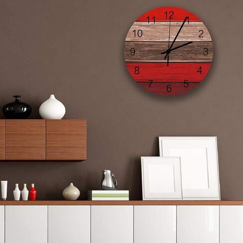 ساعة حائط خشبية أرجوانية مقاس 12 بوصة ساعات حائط مستديرة صامتة غير موقوتة، ساعة حائط مخططة باللون الرمادي والأرجواني على الطراز الريفي العتيق، ساعة تعمل بالبطارية لتزيين غرفة المعيشة/المطبخ/المكتب in Kuwait