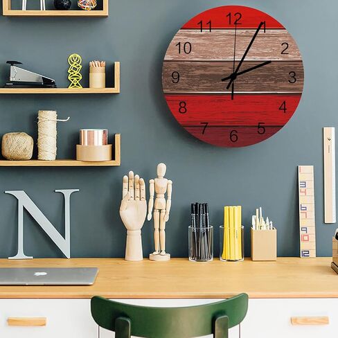 ساعة حائط خشبية أرجوانية مقاس 12 بوصة ساعات حائط مستديرة صامتة غير موقوتة، ساعة حائط مخططة باللون الرمادي والأرجواني على الطراز الريفي العتيق، ساعة تعمل بالبطارية لتزيين غرفة المعيشة/المطبخ/المكتب in Kuwait