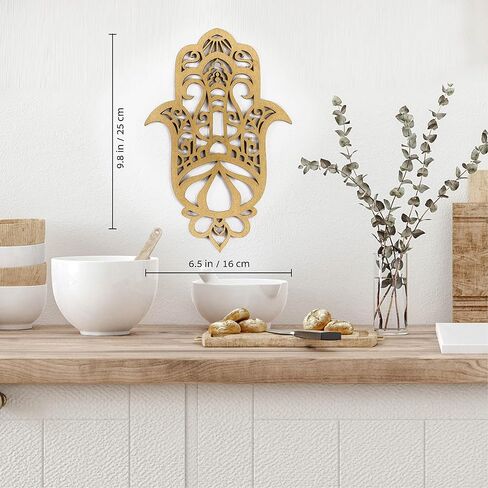Evil Eye Décor, Turquoise Wood Hamsa Wall Décor, Spiritual Décor, Hand Made Evil Eye Wood Ornament, Evil Eye Gifts, Hamsa Wall Art by Tohar Design, (9.8 inch) in Saudi Arabia