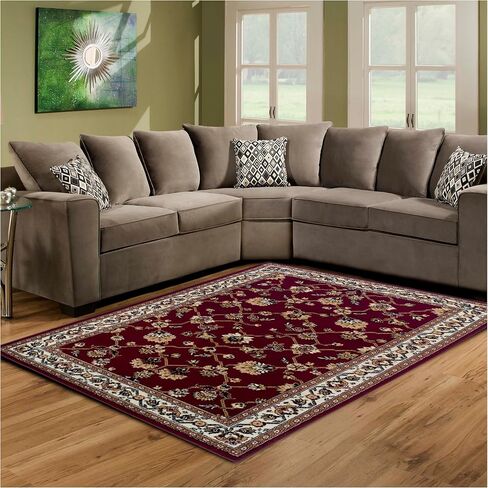 Superior Elegant Kingfield Collection Runner Rug, 8mm Pile Height with Jute Backing, Classic Bordered Rug Design, Anti-Static, Water-Repellent Rugs, 2' 7" x 8', Red in Saudi Arabia