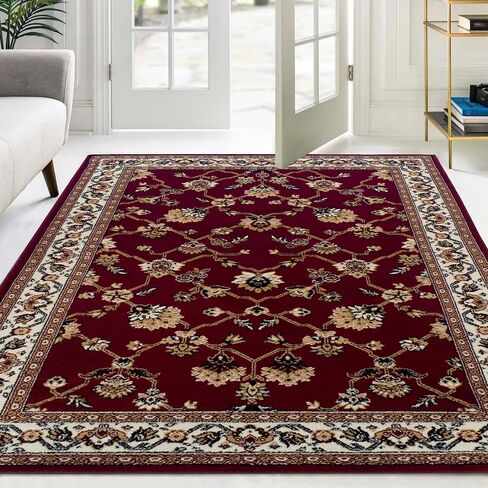 Superior Elegant Kingfield Collection Runner Rug, 8mm Pile Height with Jute Backing, Classic Bordered Rug Design, Anti-Static, Water-Repellent Rugs, 2' 7" x 8', Red in Saudi Arabia