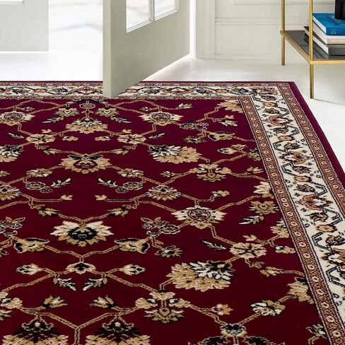 Superior Elegant Kingfield Collection Runner Rug, 8mm Pile Height with Jute Backing, Classic Bordered Rug Design, Anti-Static, Water-Repellent Rugs, 2' 7" x 8', Red in Saudi Arabia