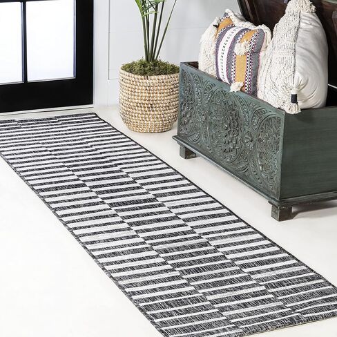 JONATHAN Y SMB133A-28 Sukie Modern Offset Stripe Indoor/Outdoor 2 ft. x 8 ft. Runner Rug, Modern, Bohemian, Transitional, Scandinavian, Minimalistic, Rustic, Pet Friendly, Easy Cleaning, Beige/Brown in Saudi Arabia