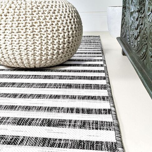 JONATHAN Y SMB133A-28 Sukie Modern Offset Stripe Indoor/Outdoor 2 ft. x 8 ft. Runner Rug, Modern, Bohemian, Transitional, Scandinavian, Minimalistic, Rustic, Pet Friendly, Easy Cleaning, Beige/Brown in Saudi Arabia