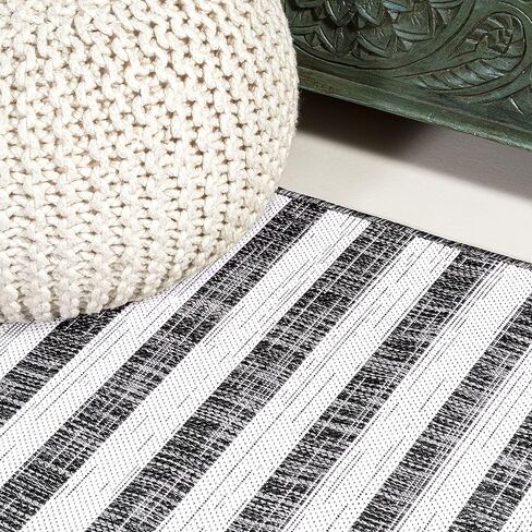 JONATHAN Y SMB133A-28 Sukie Modern Offset Stripe Indoor/Outdoor 2 ft. x 8 ft. Runner Rug, Modern, Bohemian, Transitional, Scandinavian, Minimalistic, Rustic, Pet Friendly, Easy Cleaning, Beige/Brown in Saudi Arabia