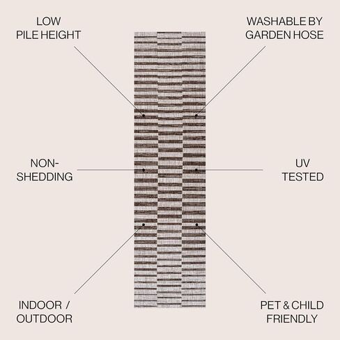 JONATHAN Y SMB133A-28 Sukie Modern Offset Stripe Indoor/Outdoor 2 ft. x 8 ft. Runner Rug, Modern, Bohemian, Transitional, Scandinavian, Minimalistic, Rustic, Pet Friendly, Easy Cleaning, Beige/Brown in Saudi Arabia