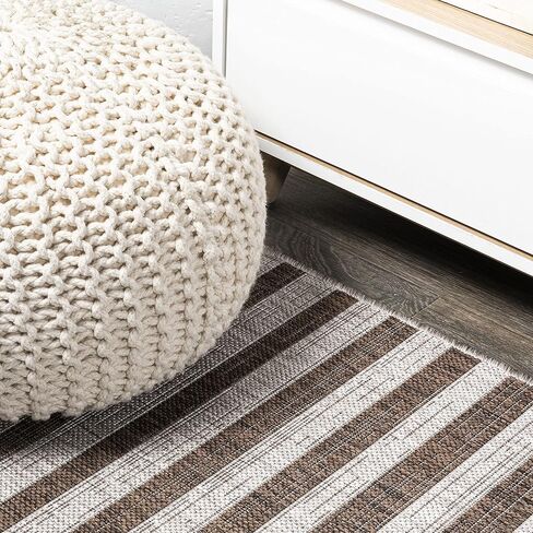 JONATHAN Y SMB133A-28 Sukie Modern Offset Stripe Indoor/Outdoor 2 ft. x 8 ft. Runner Rug, Modern, Bohemian, Transitional, Scandinavian, Minimalistic, Rustic, Pet Friendly, Easy Cleaning, Beige/Brown in Saudi Arabia
