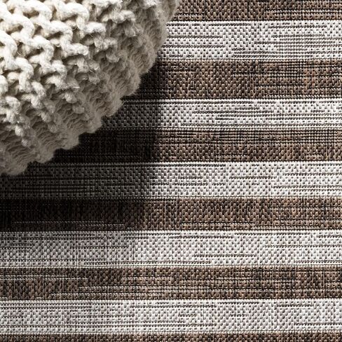 JONATHAN Y SMB133A-28 Sukie Modern Offset Stripe Indoor/Outdoor 2 ft. x 8 ft. Runner Rug, Modern, Bohemian, Transitional, Scandinavian, Minimalistic, Rustic, Pet Friendly, Easy Cleaning, Beige/Brown in Saudi Arabia