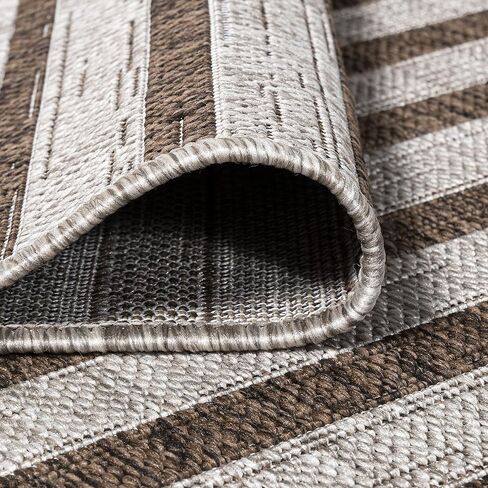 JONATHAN Y SMB133A-28 Sukie Modern Offset Stripe Indoor/Outdoor 2 ft. x 8 ft. Runner Rug, Modern, Bohemian, Transitional, Scandinavian, Minimalistic, Rustic, Pet Friendly, Easy Cleaning, Beige/Brown in Saudi Arabia