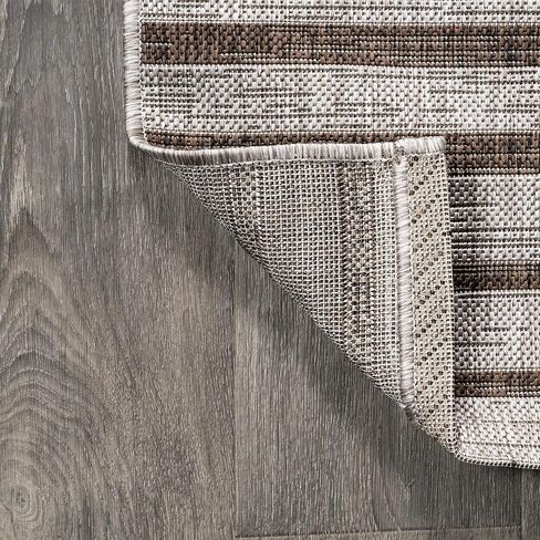 JONATHAN Y SMB133A-28 Sukie Modern Offset Stripe Indoor/Outdoor 2 ft. x 8 ft. Runner Rug, Modern, Bohemian, Transitional, Scandinavian, Minimalistic, Rustic, Pet Friendly, Easy Cleaning, Beige/Brown in Saudi Arabia