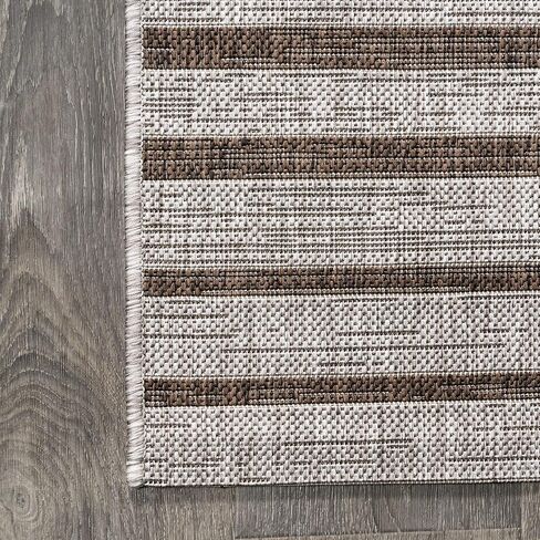 JONATHAN Y SMB133A-28 Sukie Modern Offset Stripe Indoor/Outdoor 2 ft. x 8 ft. Runner Rug, Modern, Bohemian, Transitional, Scandinavian, Minimalistic, Rustic, Pet Friendly, Easy Cleaning, Beige/Brown in Saudi Arabia