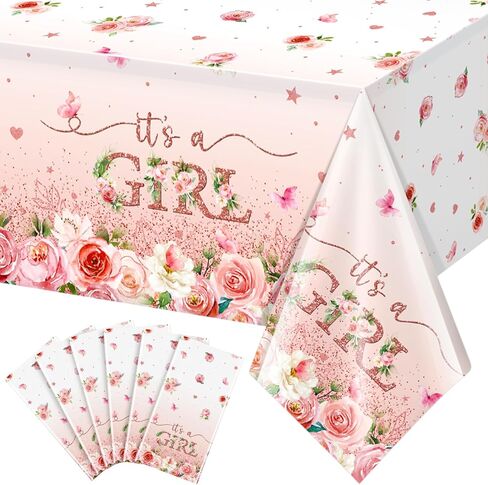 1 Pack Floral Baby Shower Tablecloth Decorations, It's a Girl Baby Shower Decorations, Pink Flower Gender Reveal Decorations for Girl, Plastic Disposable Baby Girls Table Cloth Party Decorations in Saudi Arabia