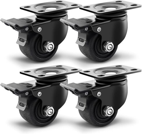 2 Inch Heavy Duty Caster Wheels, Plate Swivel Casters Wheel Set of 4, Extra Width Locking Casters with Brake, Load Capacity 2200lbs, Low Profile Industrial Wheels for Cart, Furniture, Workbench in Saudi Arabia