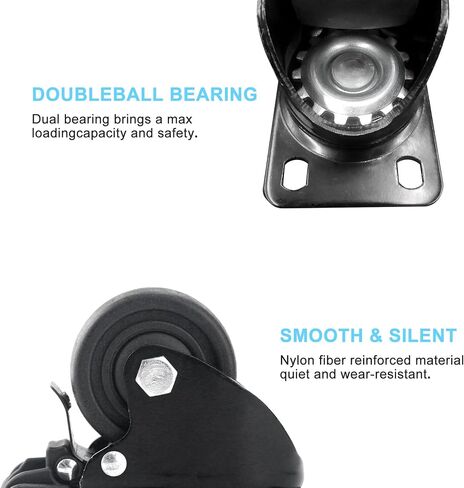 2 Inch Heavy Duty Caster Wheels, Plate Swivel Casters Wheel Set of 4, Extra Width Locking Casters with Brake, Load Capacity 2200lbs, Low Profile Industrial Wheels for Cart, Furniture, Workbench in Saudi Arabia
