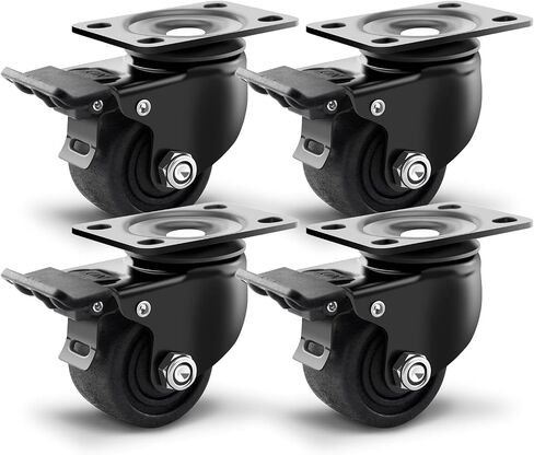 2 Inch Heavy Duty Caster Wheels, Plate Swivel Casters Wheel Set of 4, Extra Width Locking Casters with Brake, Load Capacity 2200lbs, Low Profile Industrial Wheels for Cart, Furniture, Workbench in Saudi Arabia