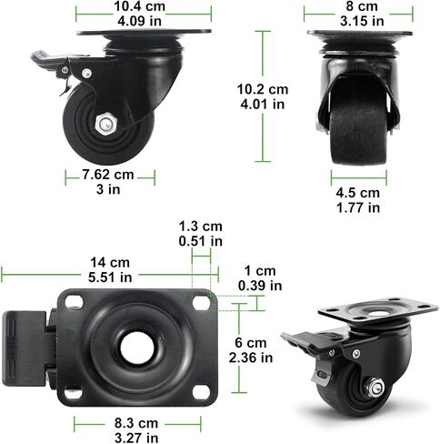 2 Inch Heavy Duty Caster Wheels, Plate Swivel Casters Wheel Set of 4, Extra Width Locking Casters with Brake, Load Capacity 2200lbs, Low Profile Industrial Wheels for Cart, Furniture, Workbench in Saudi Arabia