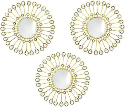 3 PCS Metal Sunburst Mirrors for Wall, Decorative Rhinestones Starburst Wall Mirrors Home Décor, Metal Wall Art for Living Room Bedroom Entryway (Black) in Saudi Arabia