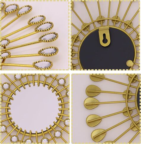 3 PCS Metal Sunburst Mirrors for Wall, Decorative Rhinestones Starburst Wall Mirrors Home Décor, Metal Wall Art for Living Room Bedroom Entryway (Black) in Saudi Arabia