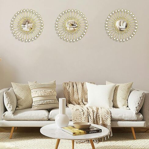 3 PCS Metal Sunburst Mirrors for Wall, Decorative Rhinestones Starburst Wall Mirrors Home Décor, Metal Wall Art for Living Room Bedroom Entryway (Black) in Saudi Arabia