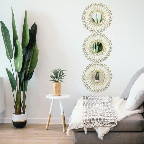 3 PCS Metal Sunburst Mirrors for Wall, Decorative Rhinestones Starburst Wall Mirrors Home Décor, Metal Wall Art for Living Room Bedroom Entryway (Black) in Saudi Arabia
