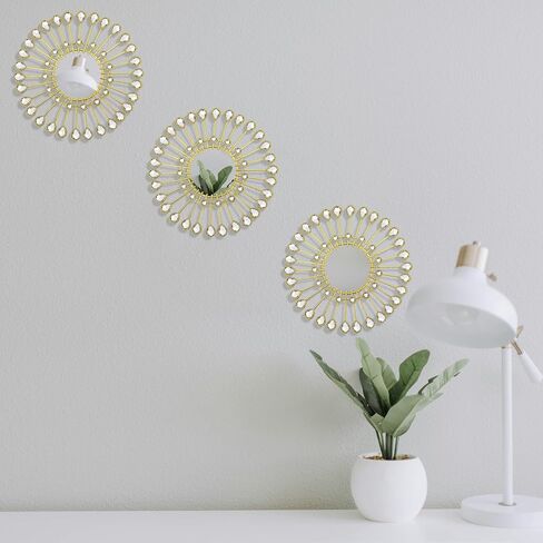 3 PCS Metal Sunburst Mirrors for Wall, Decorative Rhinestones Starburst Wall Mirrors Home Décor, Metal Wall Art for Living Room Bedroom Entryway (Black) in Saudi Arabia