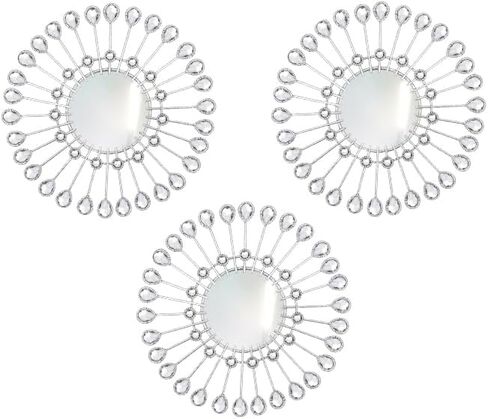 3 PCS Metal Sunburst Mirrors for Wall, Decorative Rhinestones Starburst Wall Mirrors Home Décor, Metal Wall Art for Living Room Bedroom Entryway (Black) in Saudi Arabia