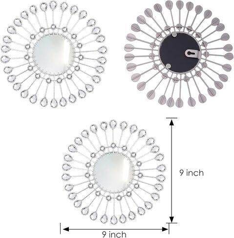 3 PCS Metal Sunburst Mirrors for Wall, Decorative Rhinestones Starburst Wall Mirrors Home Décor, Metal Wall Art for Living Room Bedroom Entryway (Black) in Saudi Arabia