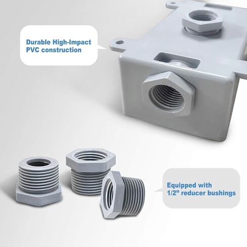 Round Electrical Outlet Box, Weatherproof 5 Hole-1/2 or 3/4 in Electrical Outlet Box, UL Listed, PVC No Cover Junction Box, Gray in Kuwait