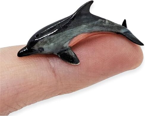 Tiny 1¼" Long Grey Red Dolphin Figurine - Miniature Hand Made Painted Ceramic Dolphins Porpoise Fish and Marine Mammal Sea Animals Porcelain Decorative Collectible Figurines Décor Gifts in Saudi Arabia