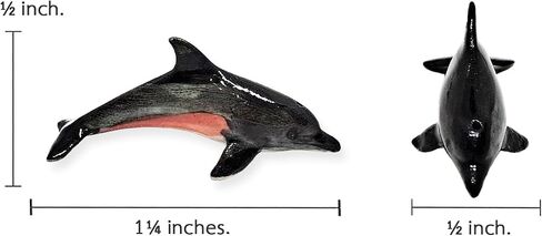 Tiny 1¼" Long Grey Red Dolphin Figurine - Miniature Hand Made Painted Ceramic Dolphins Porpoise Fish and Marine Mammal Sea Animals Porcelain Decorative Collectible Figurines Décor Gifts in Saudi Arabia