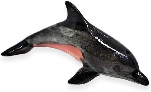 Tiny 1¼" Long Grey Red Dolphin Figurine - Miniature Hand Made Painted Ceramic Dolphins Porpoise Fish and Marine Mammal Sea Animals Porcelain Decorative Collectible Figurines Décor Gifts in Saudi Arabia