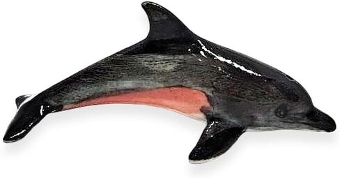 Tiny 1¼" Long Grey Red Dolphin Figurine - Miniature Hand Made Painted Ceramic Dolphins Porpoise Fish and Marine Mammal Sea Animals Porcelain Decorative Collectible Figurines Décor Gifts in Saudi Arabia