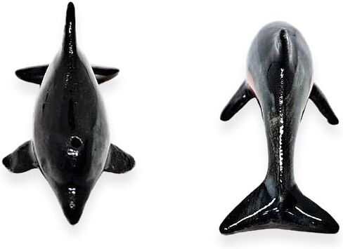 Tiny 1¼" Long Grey Red Dolphin Figurine - Miniature Hand Made Painted Ceramic Dolphins Porpoise Fish and Marine Mammal Sea Animals Porcelain Decorative Collectible Figurines Décor Gifts in Saudi Arabia