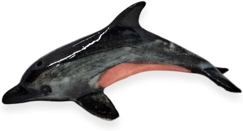 Tiny 1¼" Long Grey Red Dolphin Figurine - Miniature Hand Made Painted Ceramic Dolphins Porpoise Fish and Marine Mammal Sea Animals Porcelain Decorative Collectible Figurines Décor Gifts in Saudi Arabia