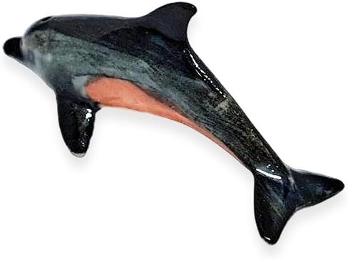 Tiny 1¼" Long Grey Red Dolphin Figurine - Miniature Hand Made Painted Ceramic Dolphins Porpoise Fish and Marine Mammal Sea Animals Porcelain Decorative Collectible Figurines Décor Gifts in Saudi Arabia