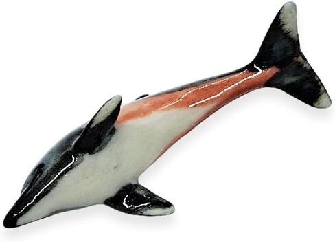 Tiny 1¼" Long Grey Red Dolphin Figurine - Miniature Hand Made Painted Ceramic Dolphins Porpoise Fish and Marine Mammal Sea Animals Porcelain Decorative Collectible Figurines Décor Gifts in Saudi Arabia