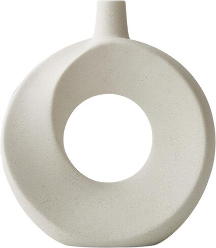 Black Donut Vase Home Decor: 2Pcs Ceramic Vase Round Vases for Flowers Aesthetic Vase Set Minimalist Home Decor for Living Room Mantel Shelf Office Decor Centerpiece Table Decorations in Kuwait