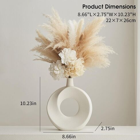 Black Donut Vase Home Decor: 2Pcs Ceramic Vase Round Vases for Flowers Aesthetic Vase Set Minimalist Home Decor for Living Room Mantel Shelf Office Decor Centerpiece Table Decorations in Kuwait