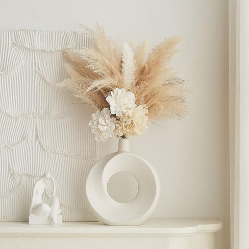 Black Donut Vase Home Decor: 2Pcs Ceramic Vase Round Vases for Flowers Aesthetic Vase Set Minimalist Home Decor for Living Room Mantel Shelf Office Decor Centerpiece Table Decorations in Kuwait