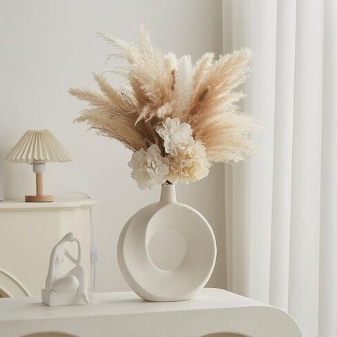 Black Donut Vase Home Decor: 2Pcs Ceramic Vase Round Vases for Flowers Aesthetic Vase Set Minimalist Home Decor for Living Room Mantel Shelf Office Decor Centerpiece Table Decorations in Kuwait