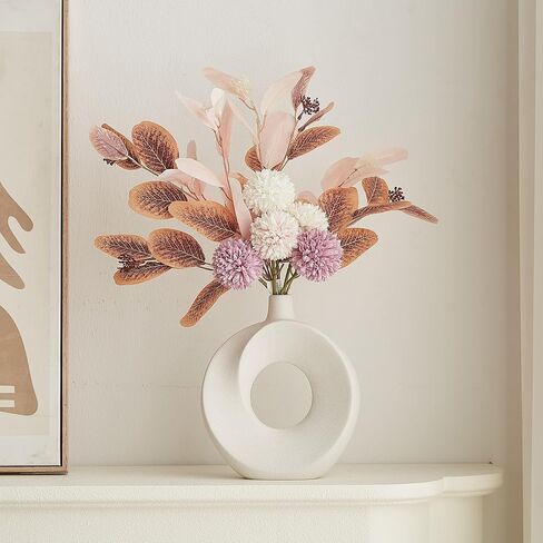 Black Donut Vase Home Decor: 2Pcs Ceramic Vase Round Vases for Flowers Aesthetic Vase Set Minimalist Home Decor for Living Room Mantel Shelf Office Decor Centerpiece Table Decorations in Kuwait